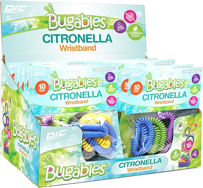 PIC Bugables Citronella Scented Coil Wristbands, Reusable and Resealable, One Size Fits All (Pack of 10)