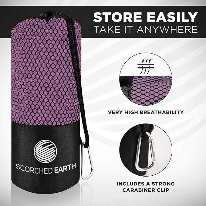 Microfiber Travel & Sports Towel Set - Quick Dry, Super Absorbent, Compact, Lightweight - for Camping, Backpacking, Hiking, Beach, Yoga, Swimming - Includes 2 Sizes + Carrying Bag & Clip