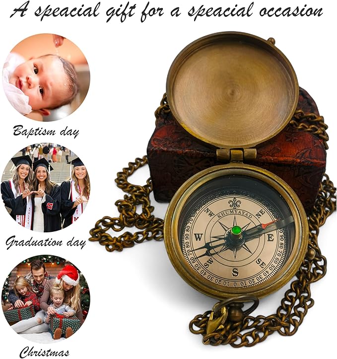 Brass Pocket Compass Hand Made Fully Functional Compass Antique Nautical Replica Item with Leather Case.