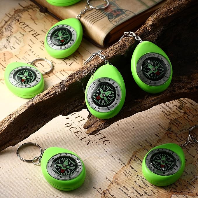 Janinka 18 Pcs Small Keychain Compass for Kids Mini Pocket Survival Compass Bulk for Outdoor Hiking Camping Hunting Climbing