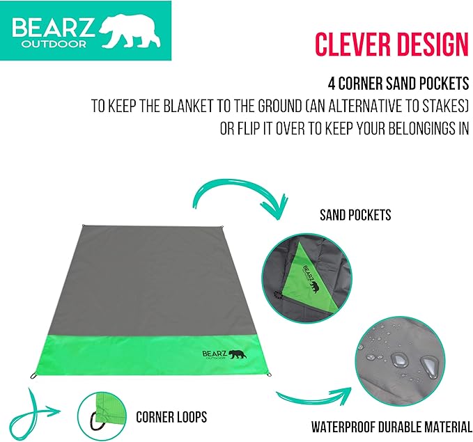 Pocket Blanket - Waterproof Picnic Blanket, Compact Travel Blanket, Picnic Blankets Waterproof Foldable Lightweight for Beach, Hiking, Festival Accessories