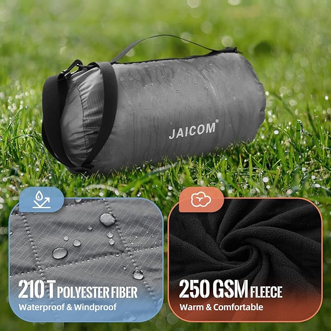 Large Outdoor Blanket, Camping Blankets for Cold Weather, Waterproof Windproof Hooded Stadium Blanket (79”x55”) Quilted with Extra Thick Fleece, Great for Camping, Picnic, Beach, Car, Dogs