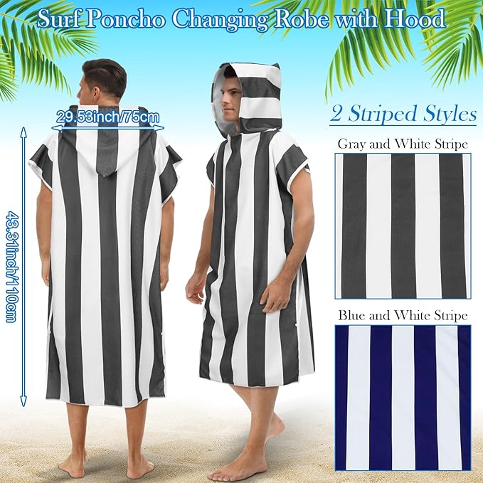 Jeyiour 2 Pcs Surf Poncho Changing Robe with Hood Microfiber Towel Quick Dry Beach Towel Wetsuit Changing Towel for Adult Men Women for Travel Yoga Gym Swim Pool Vacation Gift