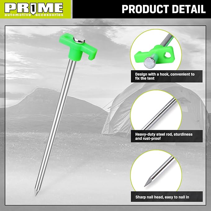 PR1ME Tent Stakes 12 Pack, Galvanized Non-Rust Family Pop Up Camping Tent Pegs, Heavy Duty Yard Stakes, for Camping Tents, Canopy, and Outdoor Decorations