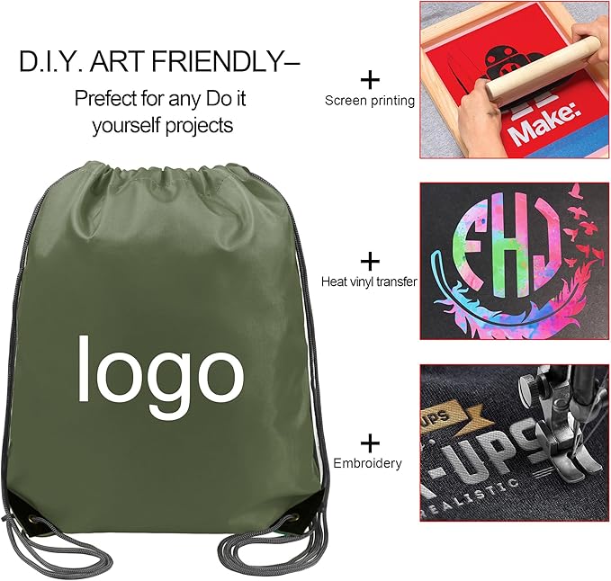 BeeGreen Drawstring Backpack Bags 20,30,50 Packs Reflective String Bags for Gym Sport Trip Cinch Sack DIY for Women Men