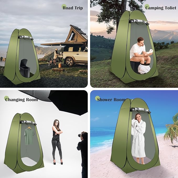 Portable Camping Toilet Kit for Adults, Pop up Privacy Tent, X Large Folding Toilet Potty with Camping Tent, Outdoor Instant Shower Tent Camp Toilet Changing Dressing Room (Green)
