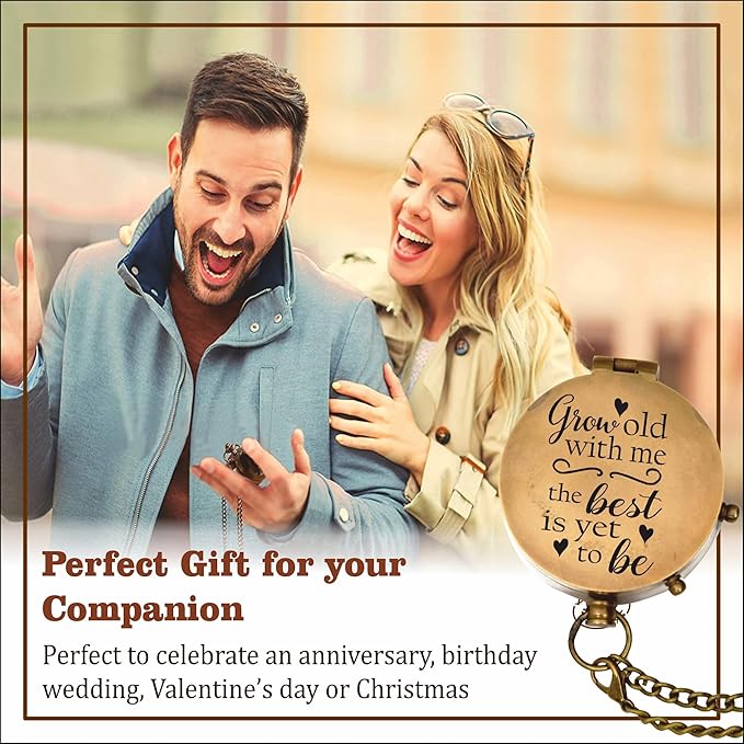 DB Grow Old Along with me Engraved Compass with Norman Rockwell Sunset Engraving, Anniversary Compass Gift for Him or Her Valentine Gift, Birthday, Long Distance, Love, Sorry