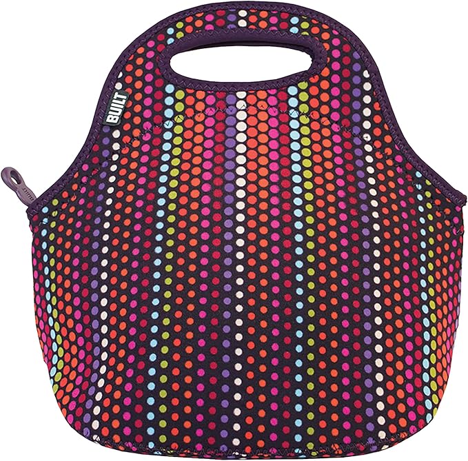 BUILT Gourmet Getaway Soft Neoprene Lunch Tote, Lightweight, Insulated, and Reusable, One Size, Micro Dots