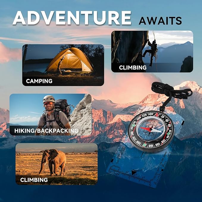 Orienteering Compass, Wilderness Survival Compass for Kids- Magnetic Gear Set Navigation Map- Backpacking Camping Hunting Survival