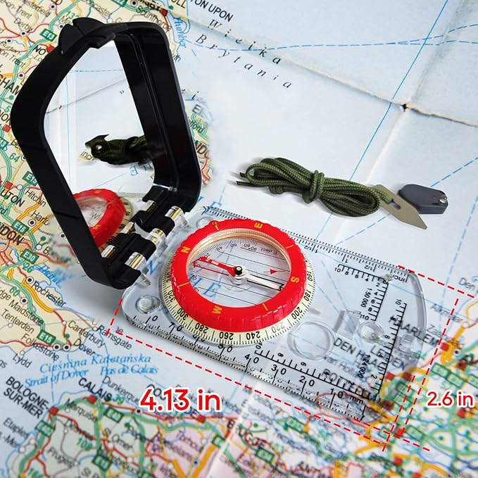 Posinly Advanced Orienteering Compass - Survival Whistle, Map Reading Field Compass for Camping, Hiking & Navigation, Great for Kids