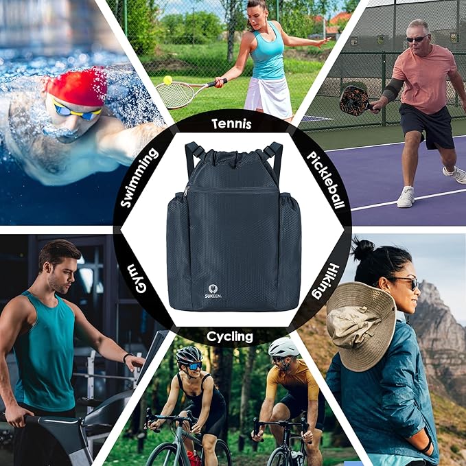 Sukeen Drawstring Backpack Swim Bag Lightweight String Backpack for Beach Pickleball Swimming Pool Gym Workout Gear Sport