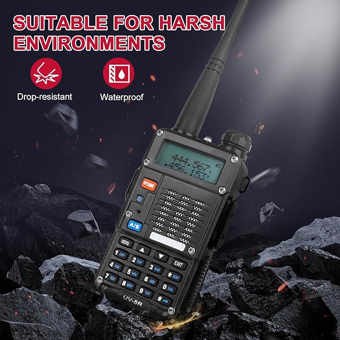 BAOFENG Radio UV-5R 3rd Gen 2 Pack Ham Radio Handhaeld Dual Band 2-Way Radio with Two 3800mAh Rechargeable Batteries, BAOFENG Earpiece and Programming Cable, USB Charger Cable
