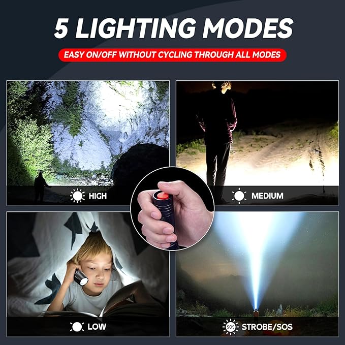 WdtPro LED Flashlight High Lumens SR2000 Pro - 2 Pack Brighter Tactical Flashlights with 5 Modes & Zoomable - Powerful Mini Flash Light for Emergency, Camping, Hiking