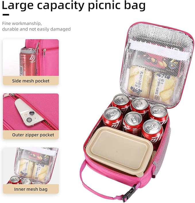 Lunch box Lunch bag for men women Insulated Lunchbox Lunch bags for Work Picnic Travel (Rosy)