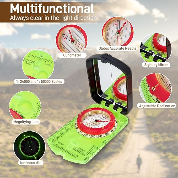 Sportneer Compass Hiking Survival Compass with Mirror Orienteering Compass Boy Scout Compass for Kids Gifts Hiking Camping Backpacking Map Navigation