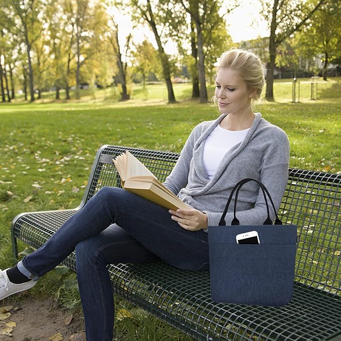 Aosbos Insulated Lunch Bag for Women, Blue, 10.0L x 5.5W x 10.0H Inches, Leakproof & Waterproof, Long-Term Insulation, Stylish & Portable, Perfect for Work, Travel, Shopping or Outdoor Activities