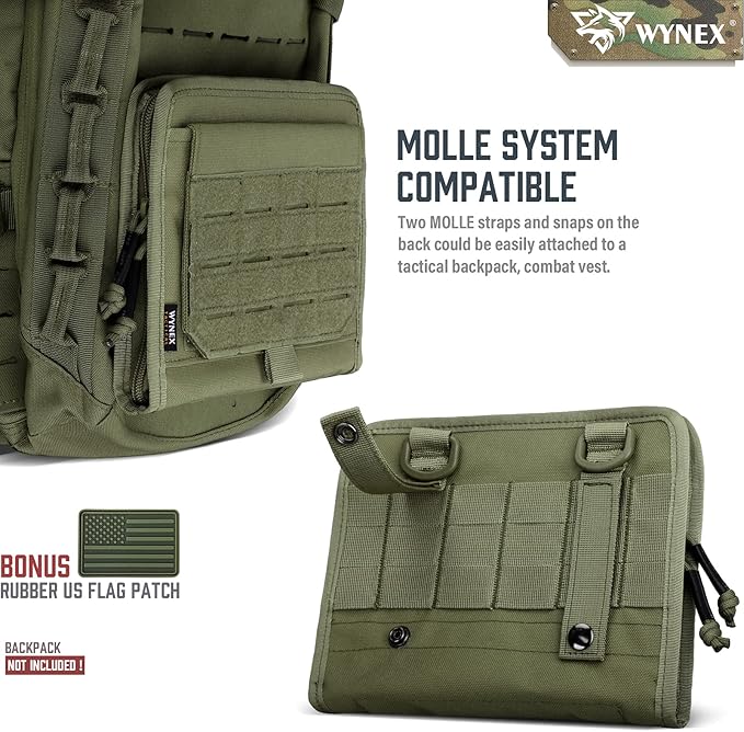 WYNEX Tactical Folding Admin Pouch, Molle Tool Bag of Laser-Cut Design, Utility Organizer EDC Medical Bag Modular Pouches Tactical Attachment Waist Pouch Include U.S Patch