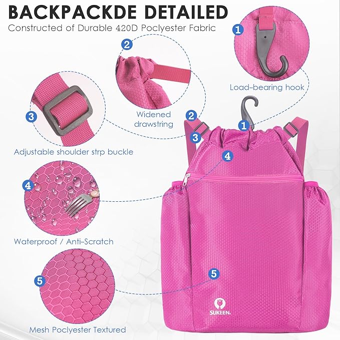 Sukeen Drawstring Backpack Swim Bag Lightweight String Backpack for Beach Pickleball Swimming Pool Gym Workout Gear Sport