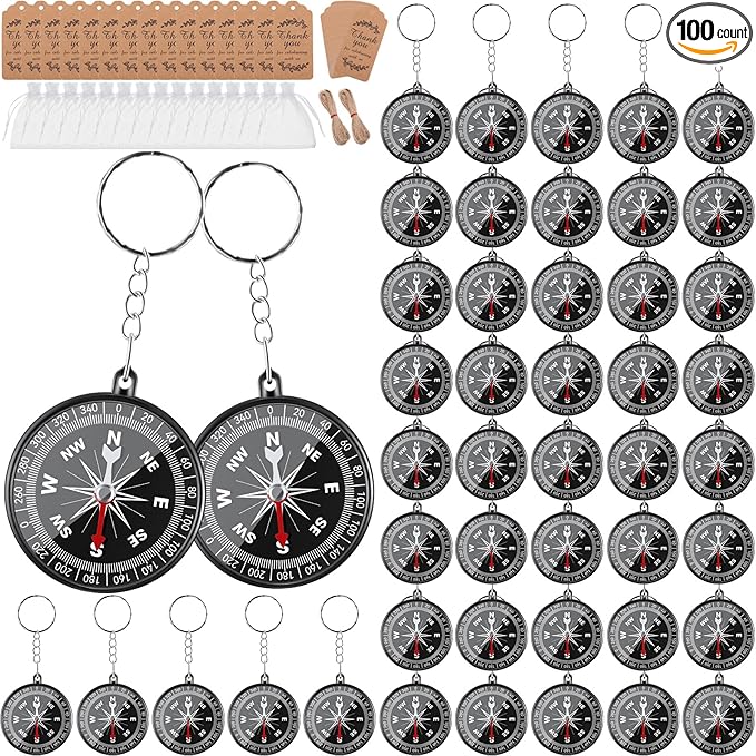 Soaoo 302 Pcs Mini Compass Set,Wedding Favors Set Compass Souvenir Present Nautical with Kraft Tags and White Organza Bag for Guests Birthday Wedding Nautical Travel Party Souvenir Gift Favors