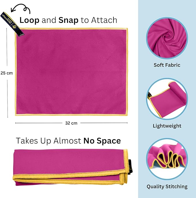 Backpacking Ultralight Quick Dry Microfiber Soft Fast Drying Hand and Face Towel Wash Cloth Camping Yoga Hiking Active Lifestyle Small (Magenta)