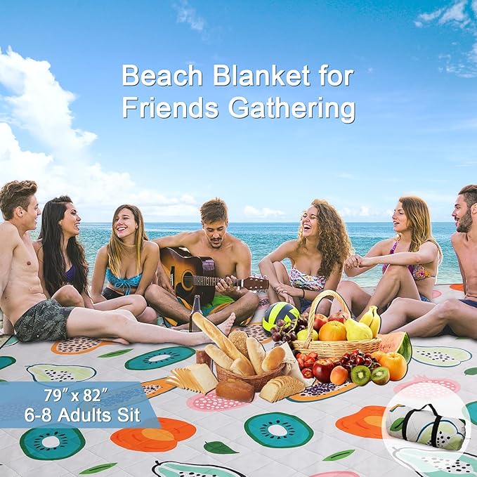 Picnic Blanket Extra Large(79" x 82"), 3-Layer Thickening Camping Blanket, Machine Washable Outdoor Blanket, Wear-Resistant, Soft and Comfortable, Sandproof Beach Mat for Beach, Park, Lawn