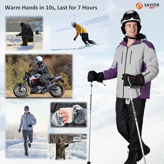 SAVIOR HEAT Heated Gloves Electric Rechargeable Battery Men Women 7.4V Heating Gloves Ski Motorcycle Work Snowboarding Hunting Hiking Camping Walking Arthritis Hands