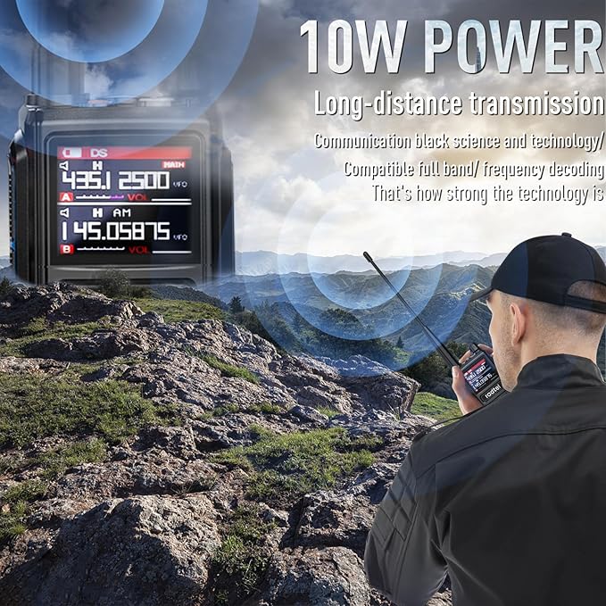 Radtel RT-470 10 Watt Long Range Multi-Band Ham Radio 144-148/420-450/1.25M 2800mAh USB-C Battery, 256CH AM Aircraft Band Handheld Walkie Talkie One Key Frequency Match NOAA FM Radio Receive