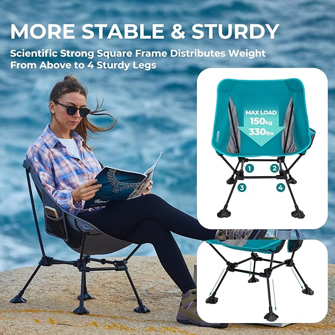 ATEPA Backpacking Chair, Ultralight Folding Portable Small Camping Chairs for Adults Compact Foldable Beach Seat with Anti-Sinking Feet & Aluminum Frame for Outdoor Hiking Travel Fishing