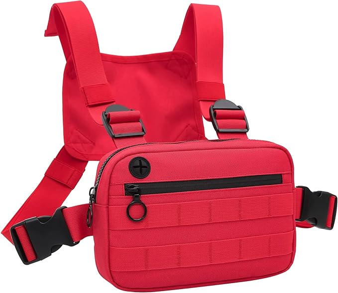 Outdoor Sports Utility Chest Pack,Tactical EDC Chest Bag For Men, Lightweight Conceal Chest Pouch Holster, Chest Rig Vest With Built-In Phone Holder For Workouts, Cycling & Hiking (Red)