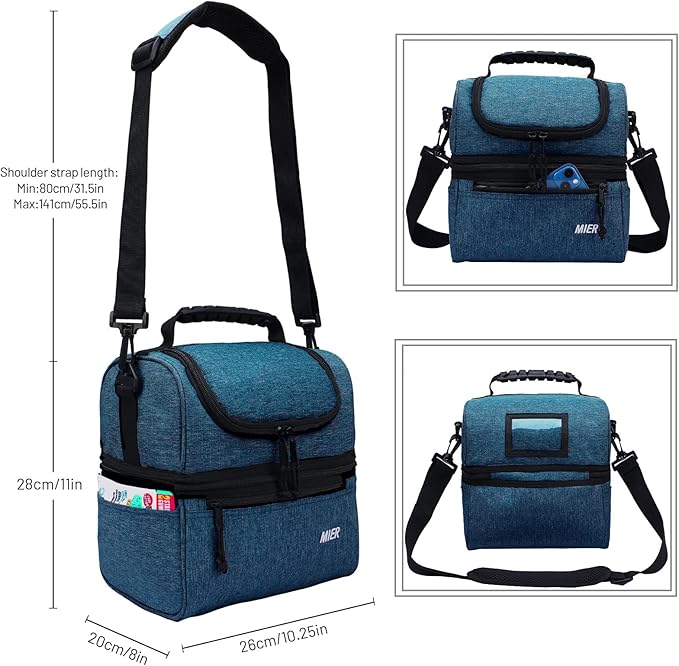 MIER Adult Lunch Box Insulated Lunch Bag Large Cooler Tote Bag for Men, Women, Double Deck Cooler (Teal Blue, Large)