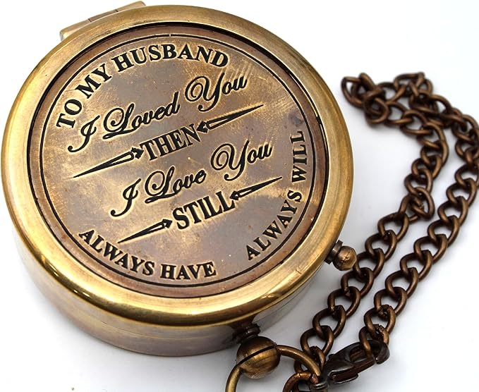 to My Husband Brass Compass Engraved – Son Birthday Gifts, Graduation, Confirmation, Baptism Gifts, Stocking Stuffer, Valentine's Day Gift for Husband