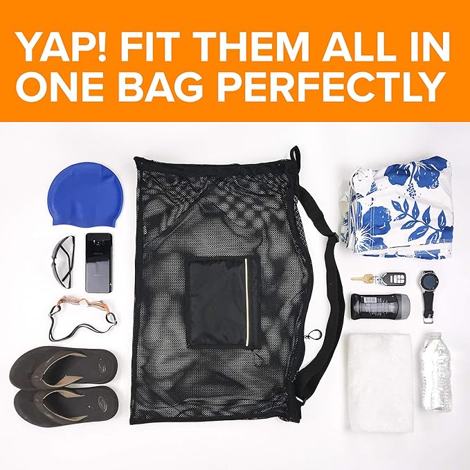 Fitdom Large Mesh Swim Drawstring Sling Bag. Best for Swimming, Gym & Beach