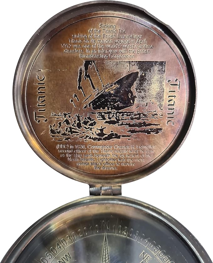 Nautical Compass Maritime Vintage Titanic Brass Magnetic Functional Pocket Compass for Outdoor Camping Hiking Home & Table Decor