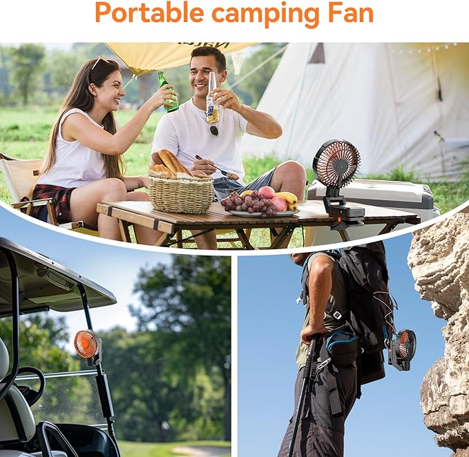 Portable Handheld Fan Oscillating, Hand Held Fans for Women Men Travel, USB Rechargeable Folding Fan with Magnetic Base, 4 Speed, 3 Lights, Personal Hand Fan with Clicp for Travel, Golf Cart