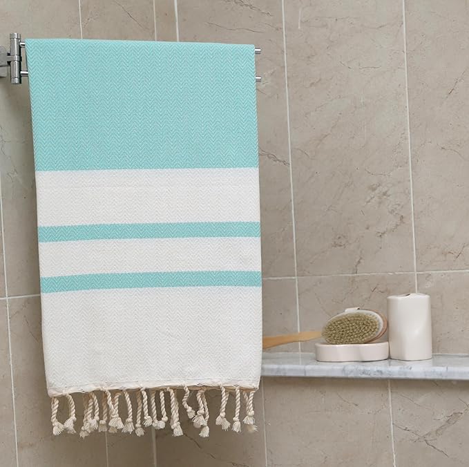 Cotton Travel Towel Quick Drying Camping Pool Hiking Large Size 39" x 78" Compact Vacuum Pack Lightweight Absorbent Breathable Keep Warm Blanket (Mint Green)