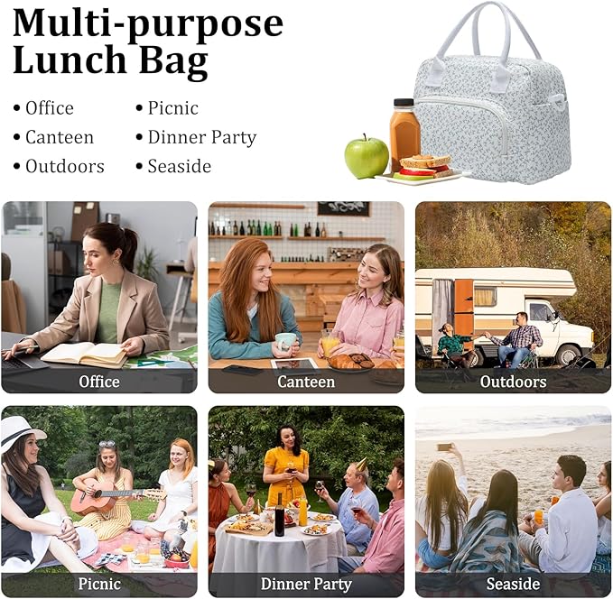 Insulated Lunch Bag for Women Men Large Reusable Lunch Box Adult Leakproof Portable Cooler Tote Bags for Work Picnic (lavender)