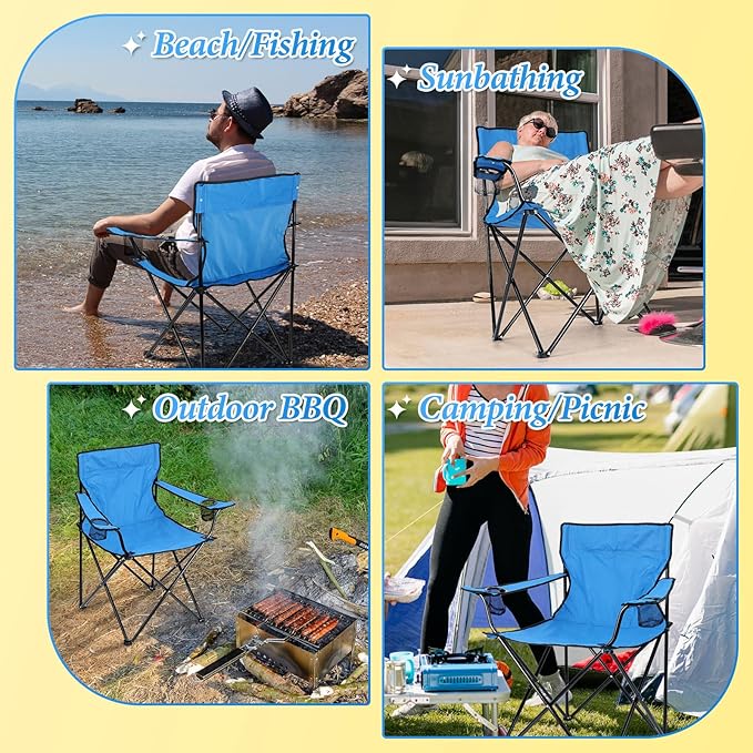 HaSteeL Folding Camping Chair & Carrying Bag, Foldable Camp Chair with Cup Holders for Adults, Portable for Lawn, Outdoors, Fishing, Hiking, Travel, Picnic, Beach, Oversized & Supports 275lbs (Blue)