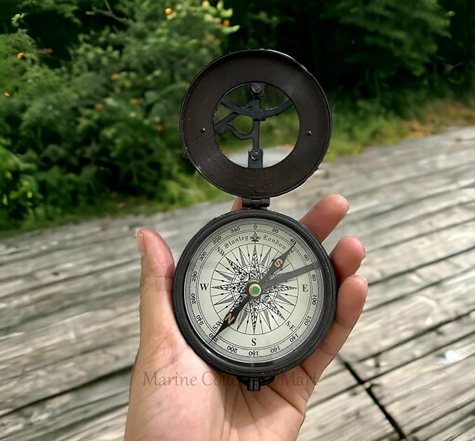 Nautical Camping Hiking Handmade Direction Compass Antique Brass Sundial Style Compass with Leather Case Gifts for Graduation, Baptism, Confirmation Boys, Girls