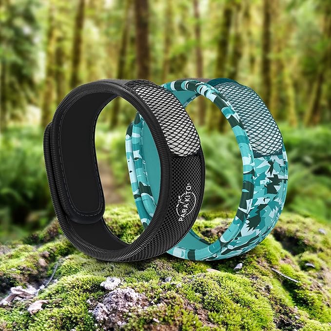 PARA'KITO Mosquito Repellent Bracelets + Refill Pellets Bundle, Mosquito Bracelets, Peppermint Oil, DEET Free Mosquito Repeller, Hiking Accessories, 2 Wristbands & 2 Refills (Black + Conceal)