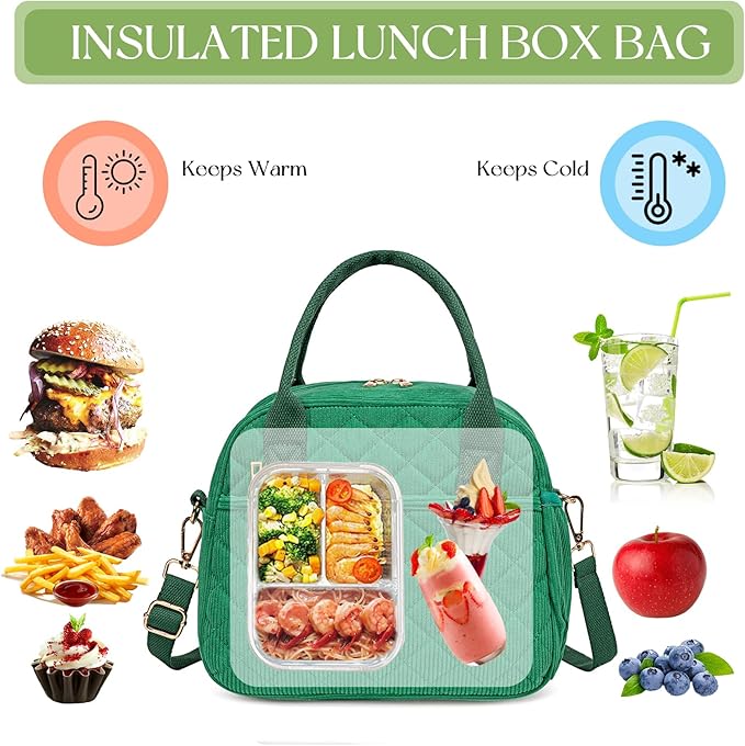 CAMTOP Lunch Box for Women Men Insulated Lunch Bag Lunch Tote Bag Leakproof Thermal Cooler Large Capacity for Travel Work School Picnic (Z-Green)