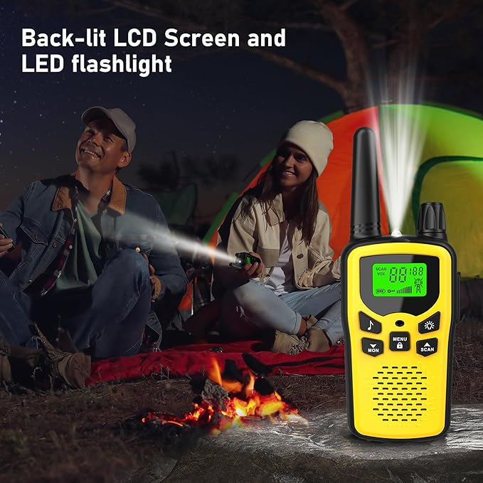 Walkie Talkies,Erelis Long Rang Walkie Talkies with 22 FRS Channels,Walkie Talkies for Adults with Lamp,VOX,LCD Display for Outdoor Activities (Yellow)