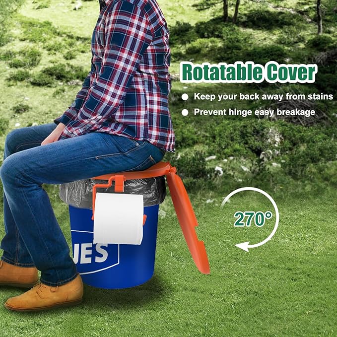 Portable Toilet Seat for 5 Gal Buckets, Camping Toilet Seat with Lid for Adults, Snap-on Toilet Seat with Storage Bags and Disposable Toilet Bags, Camping, Hiking, Emergency, Car, Boat