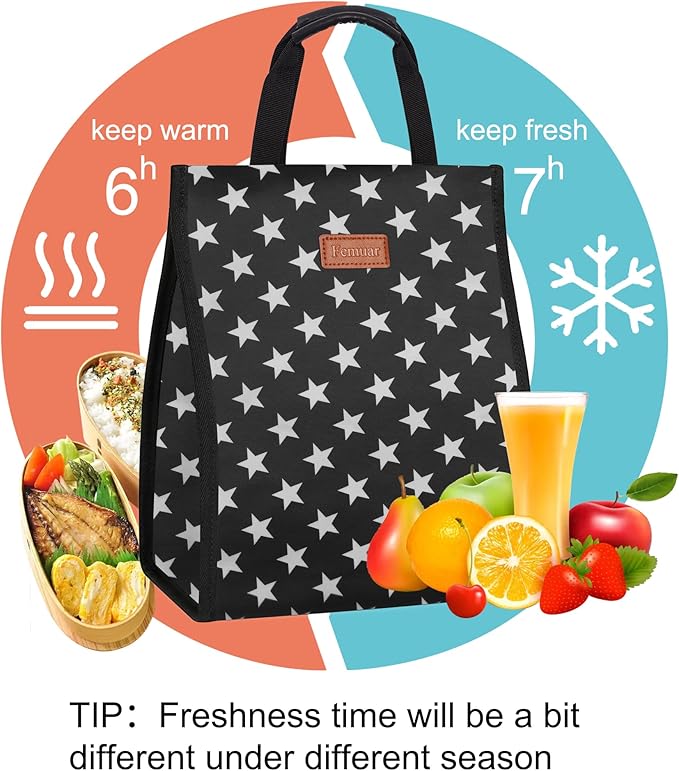 Lunch Bags for Women Insulated Reusable Lunch Tote with Internal Pocket, Lunch Tote bag for Work(Star)