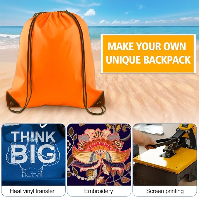 KUUQA 25Pcs Orange Drawstring Bags - String Backpacks for Gym, Sport, Traveling