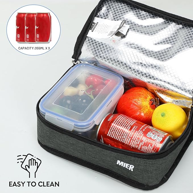 MIER Freezable Lunch Bag Frozen Mini Cooler Small Portable Insulated Lunch Box Freezer Snack Bags for Kids Adult Travel Work School, Grey