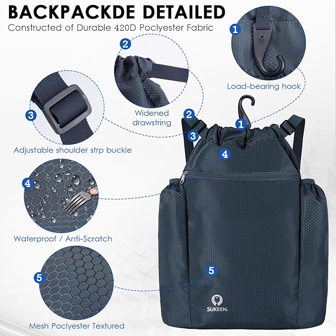 Sukeen Drawstring Backpack Swim Bag Lightweight String Backpack for Beach Pickleball Swimming Pool Gym Workout Gear Sport