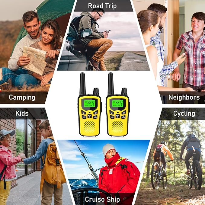 Walkie Talkies,Erelis Long Rang Walkie Talkies with 22 FRS Channels,Walkie Talkies for Adults with Lamp,VOX,LCD Display for Outdoor Activities (Yellow)