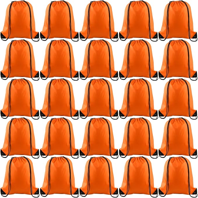 KUUQA 25Pcs Orange Drawstring Bags - String Backpacks for Gym, Sport, Traveling