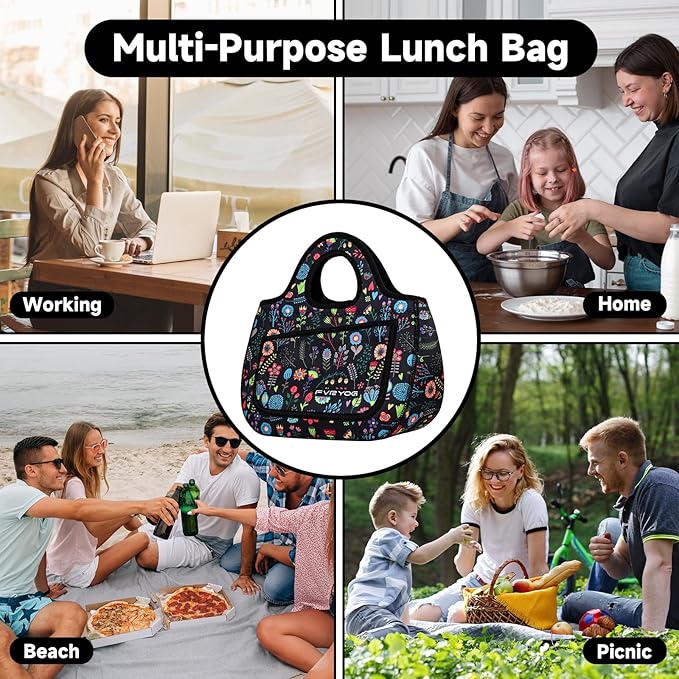 Lunch Bag for Women Soft Neoprene Lunch Bag Lightweight, Thermal Insulated and Reusable Lunch Bag for Women Men