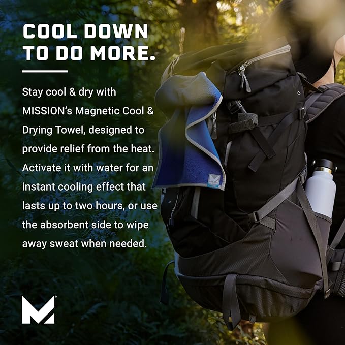 Mission Magnetic Cooling & Drying Towel, Mission Blue - Soft, Durable Microfiber - Cools Up to 6 Hours - Moisture-Wicking Fabric - UPF 50 Sun Protection - Machine Washable